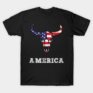 America Skull bull 4th of July Vintage American Flag Retro USA T-Shirt T-Shirt